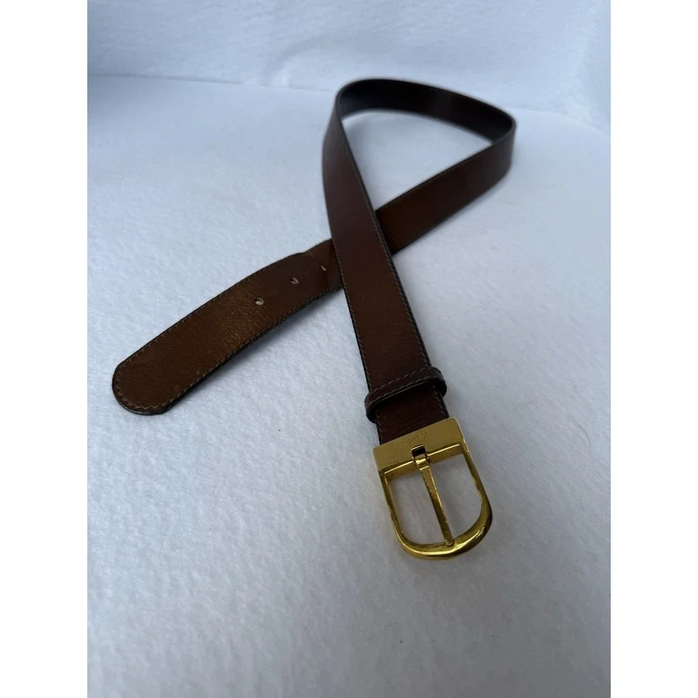 Pierre Cardin Full-Grain Brown Leather Dress Belt‎ Size 32 Gold Buckle